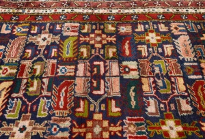 Vintage Purple-navy Geometric 4X14 Hamedan Persian Runner Rug