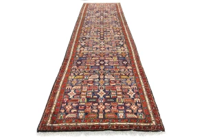 Vintage Purple-navy Geometric 4X14 Hamedan Persian Runner Rug