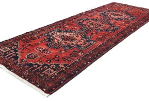 Vintage Red Floral 3'7X10 Hamedan Persian Runner Rug