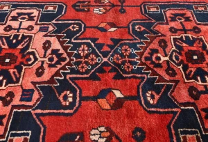 Vintage Red Floral 3'7X10 Hamedan Persian Runner Rug