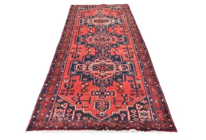 Vintage Red Floral 3'7X10 Hamedan Persian Runner Rug