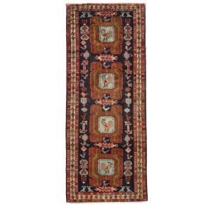 Vintage Plum Geometric 3'11X10'5 Meshkin Persian Rug
