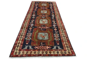 Vintage Plum Geometric 3'11X10'5 Meshkin Persian Rug
