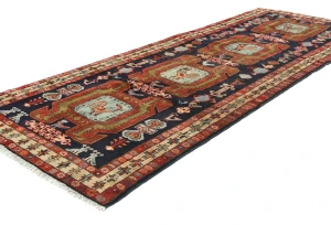 Vintage Plum Geometric 3'11X10'5 Meshkin Persian Rug