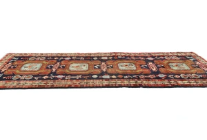 Vintage Plum Geometric 3'11X10'5 Meshkin Persian Rug