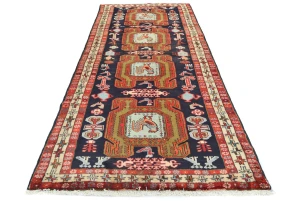 Vintage Plum Geometric 3'11X10'5 Meshkin Persian Rug