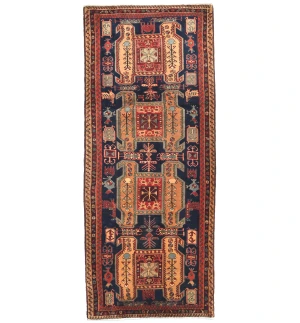 Vintage Purple-navy Geometric Tribal 4X10 Meshkin Persian Runner Rug