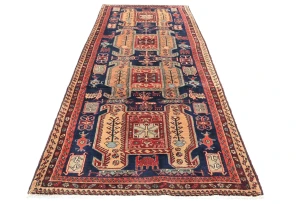Vintage Purple-navy Geometric Tribal 4X10 Meshkin Persian Runner Rug