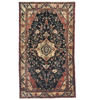 Vintage Charcoal Floral Tribal 4'6X7'8 Hamedan Persian Rug