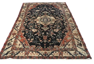 Vintage Charcoal Floral Tribal 4'6X7'8 Hamedan Persian Rug