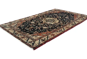 Vintage Charcoal Floral Tribal 4'6X7'8 Hamedan Persian Rug