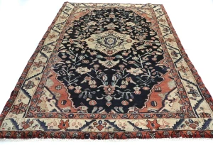 Vintage Charcoal Floral Tribal 4'6X7'8 Hamedan Persian Rug
