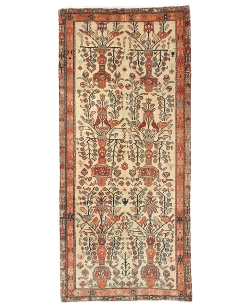 Vintage Cream Tribal 4'4X9'5 Hamedan Persian Rug