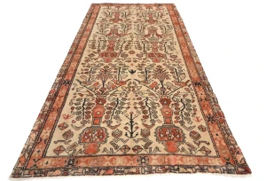 Vintage Cream Tribal 4'4X9'5 Hamedan Persian Rug