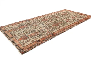 Vintage Cream Tribal 4'4X9'5 Hamedan Persian Rug