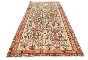 Vintage Cream Tribal 4'4X9'5 Hamedan Persian Rug