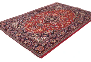 Vintage Red Traditional 3'6X5'4 Kashan Persian Rug