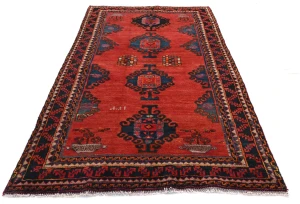 Vintage Red Geometric Tribal 4'4X7'7 Hamedan Persian Rug