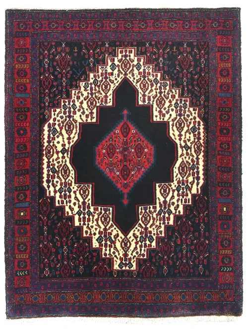 Vintage Geometric Plum 4X5 Bidjar Persian Rug