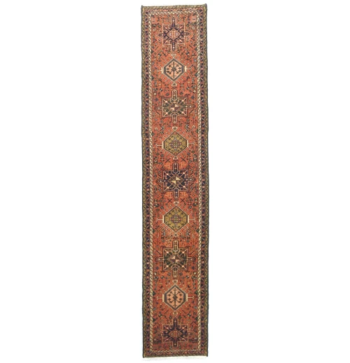 Vintage Tribal Reddish Orange 2'3 X 12'9 Karajeh Persian Runner Rug