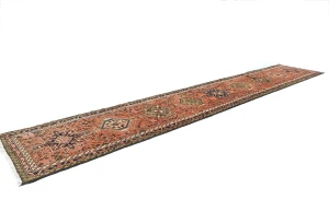 Vintage Tribal Reddish Orange 2'3 X 12'9 Karajeh Persian Runner Rug