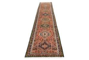 Vintage Tribal Reddish Orange 2'3 X 12'9 Karajeh Persian Runner Rug