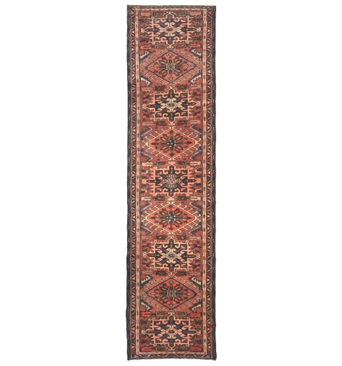 Vintage Bittersweet Red Geometric 2X9 Karajeh Persian Runner Rug