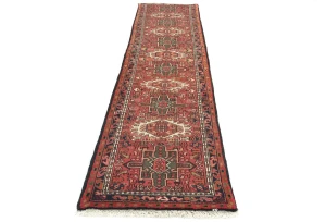 Vintage Red Geometric 2X10 Karajeh Persian Runner Rug