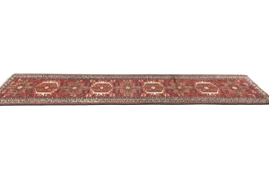 Vintage Red Geometric 2'4X9'5 Karajeh Persian Runner Rug