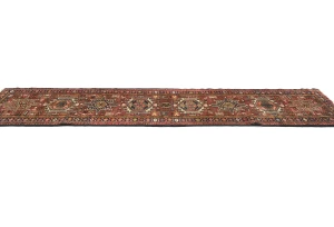 Vintage Rusty Red Geometric 2'4X9'6 Karajeh Persian Runner Rug