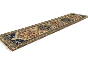 Vintage Beige Tribal 2X10 Ardabil Persian Runner Rug