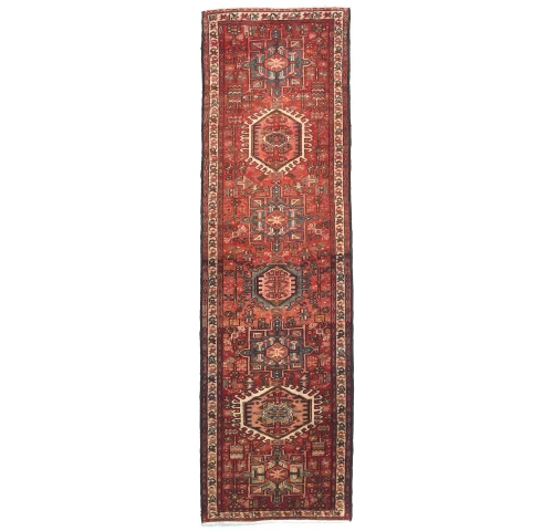 Semi Antique Red Geometric 3X9 Karajeh Persian Runner Rug