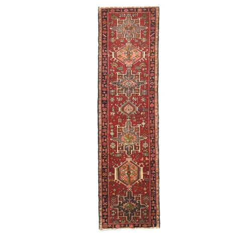 Vintage Red Geometric 2'6 X 9'4 Karajeh Persian Runner Rug