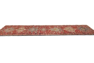 Vintage Red Geometric 2'6 X 9'4 Karajeh Persian Runner Rug