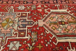 Vintage Red Geometric 2'6 X 9'4 Karajeh Persian Runner Rug
