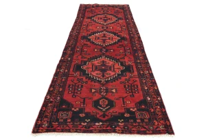 Vintage Red Floral Tribal 3'5X9'10 Hamedan Persian Rug