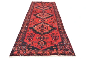 Vintage Red Floral Tribal 3'5X9'10 Hamedan Persian Rug