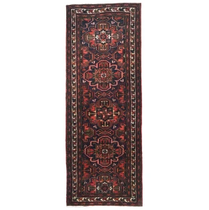 Vintage Purple-navy Floral 3'6X9'6 Hamedan Persian Runner Rug