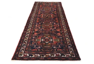Vintage Purple-navy Floral 3'6X9'6 Hamedan Persian Runner Rug