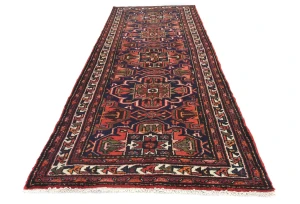 Vintage Purple-navy Floral 3'6X9'6 Hamedan Persian Runner Rug