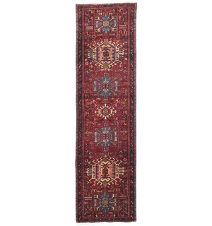 Vintage Red Geometric 2'8X10'3 Karajeh Persian Runner Rug