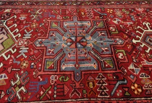 Vintage Red Geometric 2'8X10'3 Karajeh Persian Runner Rug