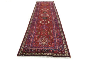 Vintage Red Geometric 4X12 Karajeh Persian Runner Rug