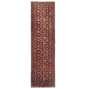 Vintage Plum Allover Tribal 3x10 Hamedan Persian Rug