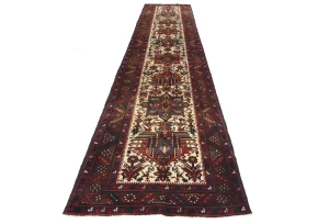 Vintage Cream Geometric 3'4X14'6 Karajeh Persian Runner Rug