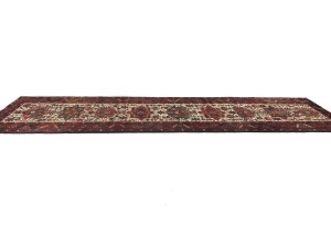 Vintage Cream Geometric 3'4X14'6 Karajeh Persian Runner Rug