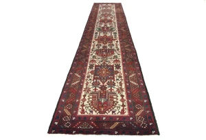 Vintage Cream Geometric 3'4X14'6 Karajeh Persian Runner Rug