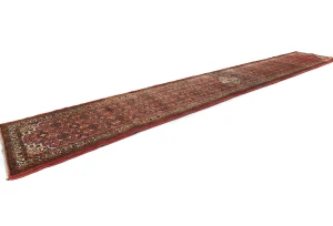 Semi Antique Red Floral Tribal 3x16 Hamedan Persian Rug