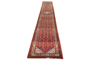Semi Antique Red Floral Tribal 3x16 Hamedan Persian Rug