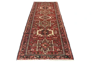 Vintage Red Geometric 3X9 Karajeh Persian Runner Rug